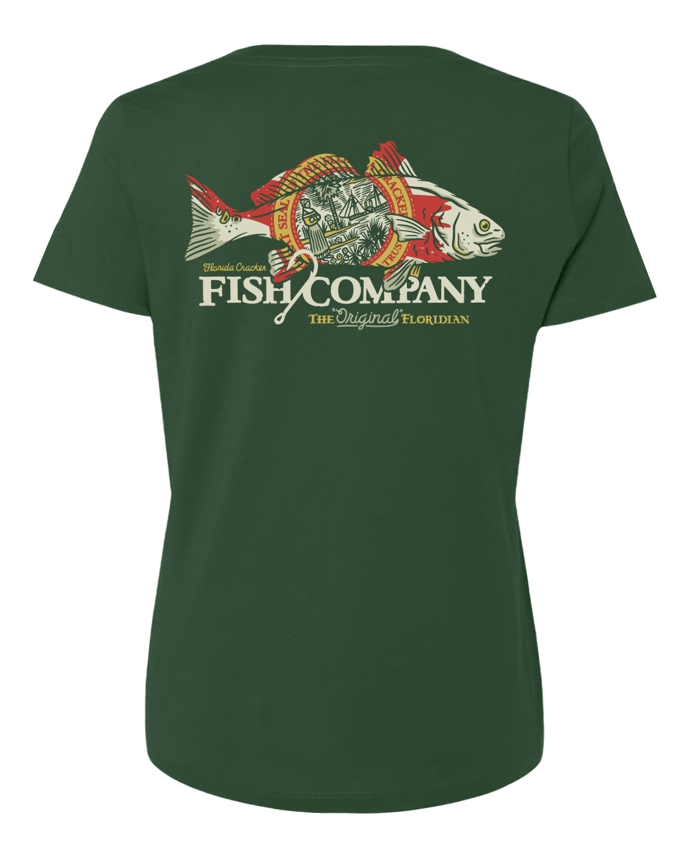 LIMITED FISH REDFISH V-NECK SHIRT - MILITARY GREEN – Florida Cracker Fish  Company